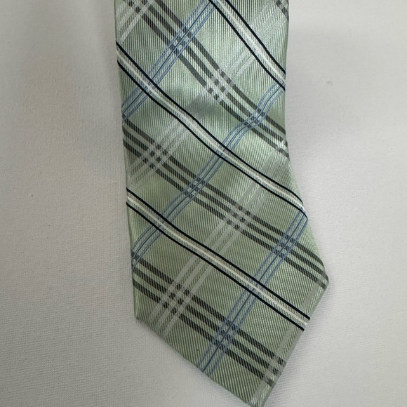 Joseph Abboud Mint and Navy Plaid Tie - Picture 2 of 6